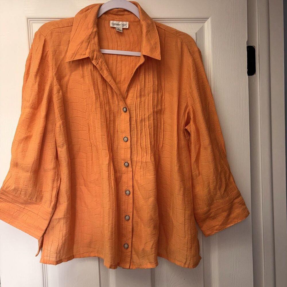 Coldwater Creek Pintuck Button Up Shirt Women Petite Large Bamboo Blend Natural
